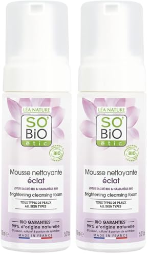 So'Bio étic - Mousse nettoyante éclat, Lotus sacré bio, tous types de peaux (Lot de 2)