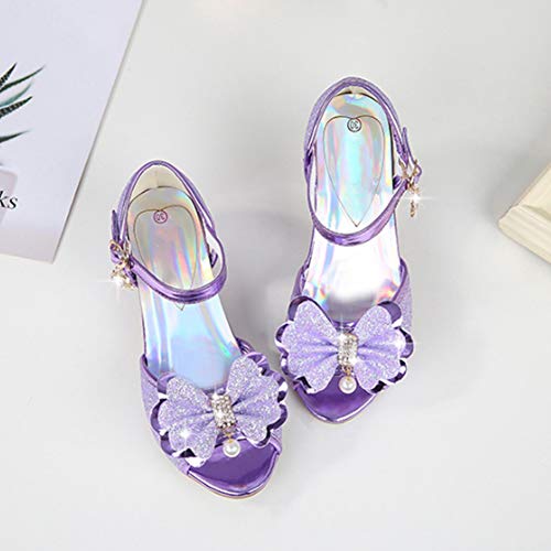 Amtidy High Heels Sandals Dress Shoes Wedge Performance Sequin Glitter Princess Sandals Dress Crystal High Shoes For Girls （13.5M Little Kid, Purple） #TOP6