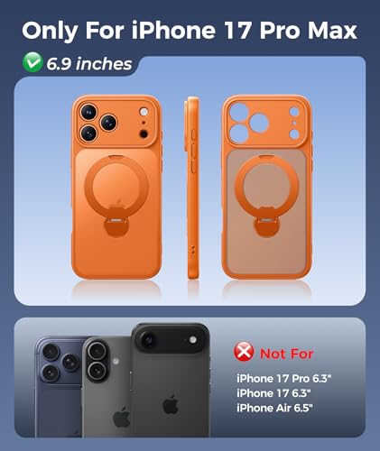 Image of FNTCASE for iPhone 17 Pro-Max Case: [360 Spin Magnetic Stand] [Compatible with Magsafe] [Screen Protector] Translucent Matte Military Grade Shockproof Full Camera Protective Phone Cover - Orange