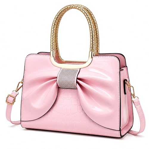 Shoulder Bags for Women, Retro Vegan Leather Handbags with Lock Closure, Y2K Vintage Purse Medium Structured Top-Handle Satchel for Work Travel Party (Pink)