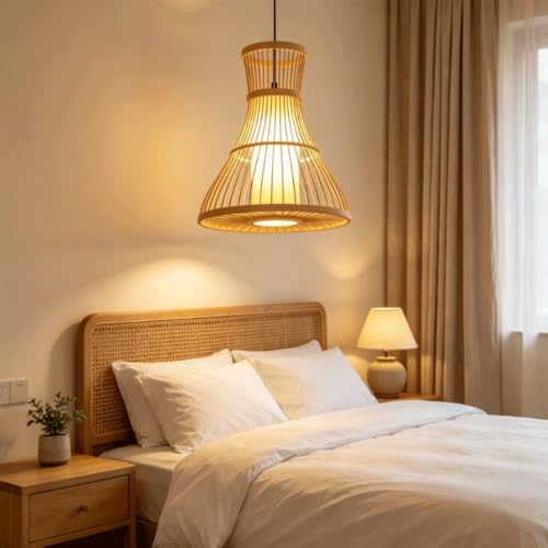 Lámpara de bambú hecha a mano con base E27 para dormitorio 4