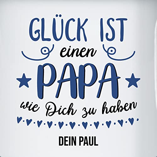 Emaille Becher Blechbecher - zum - Glück ist einen Papa wie Dich zu haben I Papa Geschenk Vatertag - 300 ml - Weiß Blau - tasse vatertagsgeschenk vater es tassen für vatertagsgeschenke als