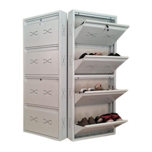 Image of I Metal Shoe Rack I Double Lock I Slim and Wall Mounted I 4 Door (Ivory Colour) I Coad LC 2M-04 IV I Height 58 Inches, Width 24 Inches, Depth 5.5 Inches I 3 Years Warranty.