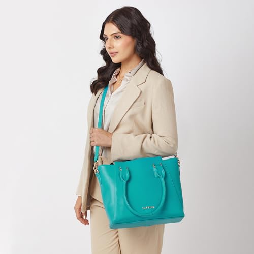 Image of Caprese Solena Medium Satchel Bag for Women with Adjustable & Detachable Strap|Versatile Shoulder, Crossbody & Handheld Bag for Work, Travel,Everyday Use,with Multiple Compartments (Blue)