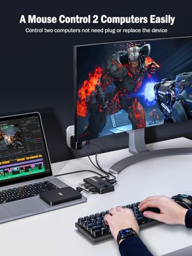 Image of Lemorele USB 3.0 Sharing Switch, 2 Computers Share 4 USB Ports Peripheral Adapter for PC, Printer, Scanner, Mouse, Keyboard - One-Click Switch with 2 USB-A Cables Included
