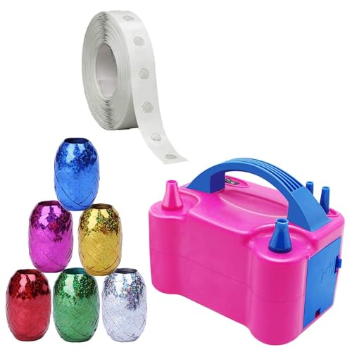 Party Propz Electric Balloon Pump Machine Kit - Set of 8 Pcs | Balloon Blower Machine | Glue Dots for Balloons | Multicolor Ribbon For Balloon Decoration | Air Balloon Pump