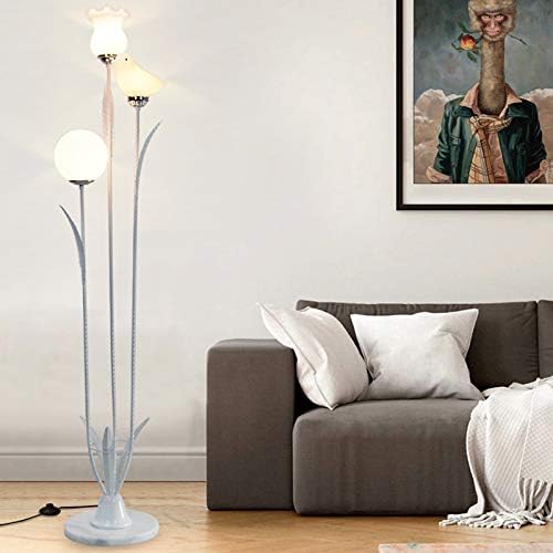 LITFAD Modern 3-Head Stand Up Lamp White Tree Design Floor Light with Bird and Flower Opal Glass Shade Creative LED Bedside Nightstand Lamp for Living Room Bedroom Hotel Restaurant