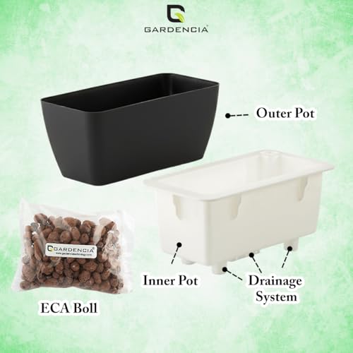 Image of GARDENCIA Self Watering Flower Pots for Outdoor Indoor Gardening /Rectangle Big Plant Pot with Polypropylene UV Material /Decorative Modern Gamla (Recta Big Black, Pack of 4)