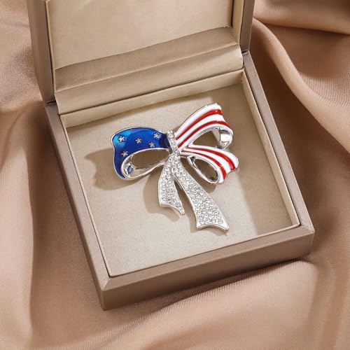 Image of Rhinestone USA Flag Brooch Pin for Women Men Shiny Crystal 4th of July American Patriotic Medal Brooches Dress Accessories Independence Presidential Election Day