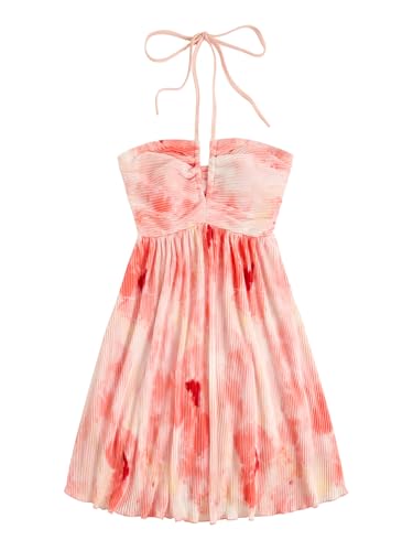 Image of SOLY HUX Women's Tie Dye Cami Dress Halter Backless Sleeveless A Line Short Summer Dresses Sundress