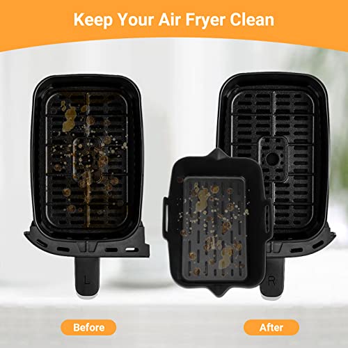 Alyvisun Airfryer Silicone Liners, 2 Pcs Square Dual Air Fryer Liner Reusable, Multifunctional Airfryers Accessories Baking Trays for Kitchen, Oven, Microwave, Black