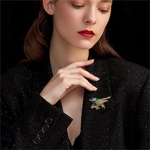 Image of coadipress Colorful Birds Brooch Pins Crystal Rhinestone Branch Bird Brooch Cute Enamel Animal Magpie Hummingbird Pin Fashion Jewelry Accessories Gifts