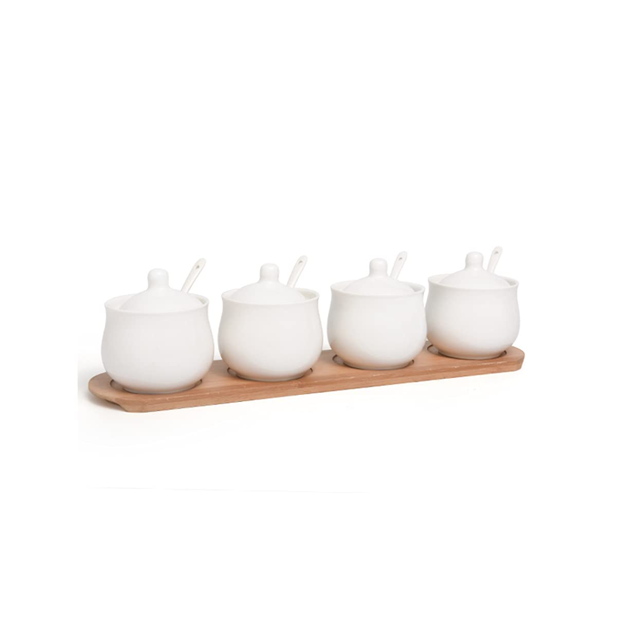 Pots de stockage d'épices Boîte d'assaisonnement Pot à condiments Récipient à condiments en céramique for sel épices sucre poivre avec 4 cuillères 4 couvercles 1 plateau en bois, lot de 4,D ( Color :