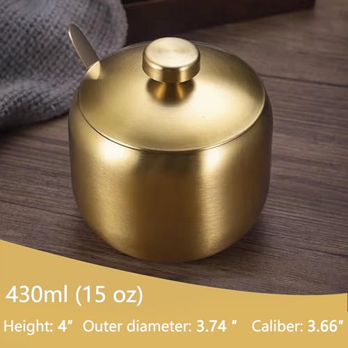hiwafifi 15oz Sugar Bowl with Lid And Spoon, Stainless Steel Sugar Creamer Container, Round Sugar Jar, Durable Sugar Pot for Coffee Bar Accessories, Coffee Bar Decor, Home and Kitchen Storage, Gold - Thumbnail 3