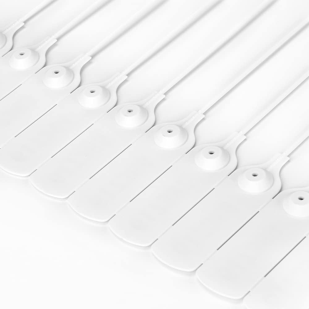 Middle Duty Plastic Seal Pull-Tite Security Seal Numbered Security Tags Self-Locking Safety Ties Zip Ties for Garment Cloethes Shoes Bags and Logistics (White, 500 PCS)