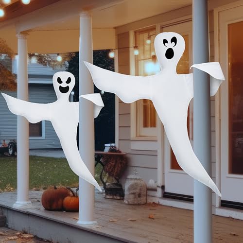 Image of JOYIN Halloween 2 Pcs Tree Wrap Ghost Decoration Outdoor, 53 inch Bendable Flying Ghost for Trees Yard Lawn Garden Prop, Party Supplies, Haunted House Indoor Decor