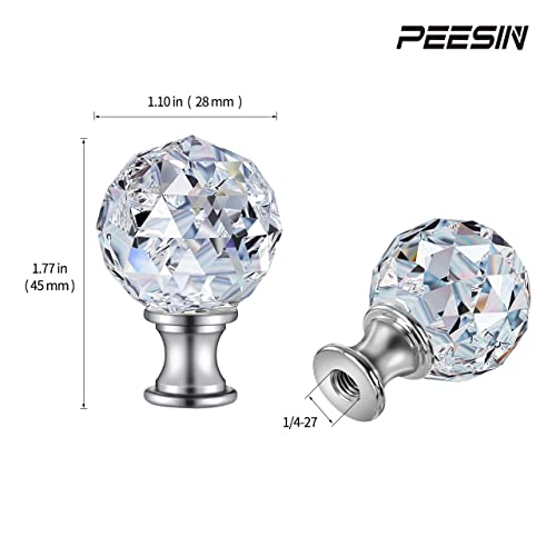 Peesin 2 Pack Lamp Finials, 1/4-27 Inch Base Threaded Diamond Crystal Glass Lamp Shade Top Screw, Finials For Lamps With Silver Aluminum Base, Lamp Shade Finials Decorative For Table Or Floor Lamps #TOP5