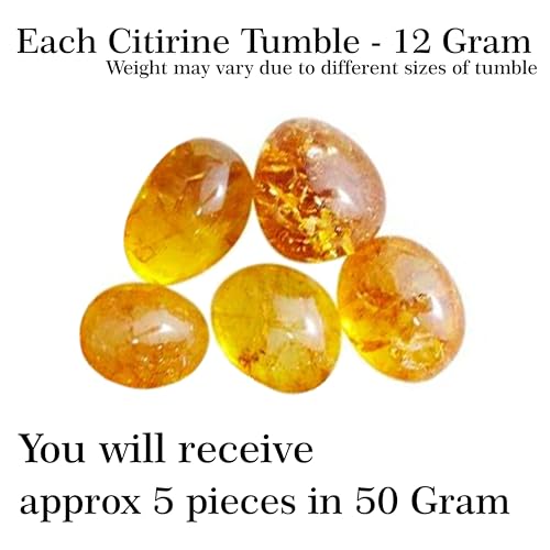 Image of Crystal Citrine Tumble Stone | 50 gm Tumbled Gemstones | Reiki Healing Stones | Home Decor Pebbles | Aquarium Gravel | Garden & Table Decor