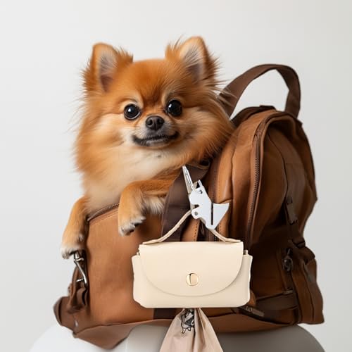 Image of Affrolling 5 Pcs Leather Dog Poop Bag Holder Christmas Include 45 Scented Poop Bags Dispenser Cute for Travel Walking Dog Park and Outdoor Use(Apricot)