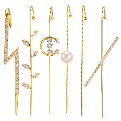 6 Pieces Ear Cuffs Crawler Gold Plated Rhinestone Hook Earrings Hypoallergenic Long Crawler Earrings for Women Girls