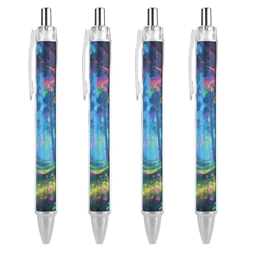 Stylos à bille fluorescents rétractables à encre noire et pointe moyenne - Lot de 4