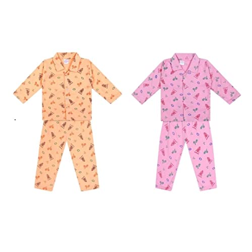 Image of PARILIFESTYLE Cotton Night Suit Full Sleeves, Printed, Collared Neck, Pack of 2 for Unisex Kids