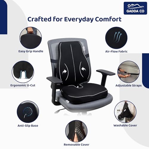 Image of GADDA CO Back Support for Chair & Coccyx Seat Cushion Combo for Tailbone Pain Relief | Memory Foam Sitting Cushion for Office Chair, Car & Home | Relief from Back, Sciatica & Hip Pain (Mesh Black)