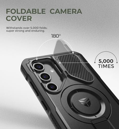Image of Dexnor for Samsung Galaxy S24 FE Case with Camera Cover & Adjustable Kickstand & Built-in Screen Protector, Magnetic Rugged Shockproof Bumper Cases Heavy-Duty Magnetic Protective Cover,Black