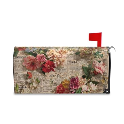 Yoogain Vecchio giornale fiori rossi retrò decorativo della cassetta della posta copre per il giorno della memoria divertente felice anno nuovo copertura della cassetta postale di dimensioni standard