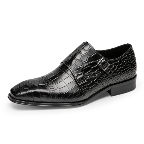 Loafers for Men - Premium Croc-Embossed Leather Monk Shoes | Formal Double Strap Design