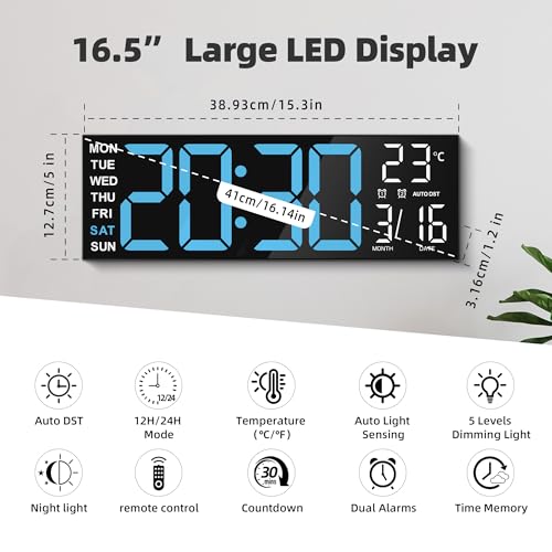 Image of Maxstar Large Digital Wall Clock with RGB Led Display & Remote Control, Loud Dual Alarms, Auto-DST, Temperature,Date,Night Light for Bedroom /Office /Living Room /Shop /Gym /Game Room