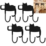 Honeydak 4 Pcs Cat Over Cabinet Door Hooks Iron Metal Hooks for Hanging Black Decorative Cat Hanger for Kitchen Bathroom Cabinet Cupboard Drawer Wardrobe Office(Double Hook)