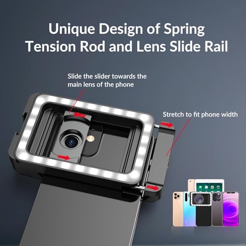 15X Phone Macro Lens with LED Fill Light, 15X Macro Lens + 17mm Thread Lens Adapter for iPhone 15/15Pro/15Pro Max, Samsung, Android Phone (Fits for Almost Phone)