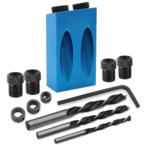 14Pcs Woodworking Tools Joint Angle Tool Carpentry Locator, 15° Pocket Hole & Dowel Drill Joinery Kit 6/8/10mm, Inclined Hole Fixture DIY Carpentry Drill Guide, Pocket Hole Jig Kit
