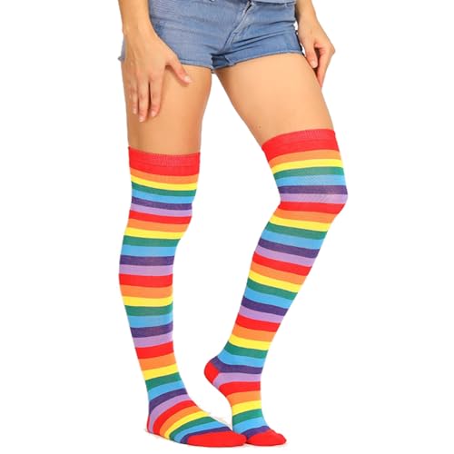 YUEMING - YUEMING Chaussettes Longues Arc-en-Ciel pour Dames - Loisir Danse Sport Rugby Football Fille Étudiant Baseball Cheerleader