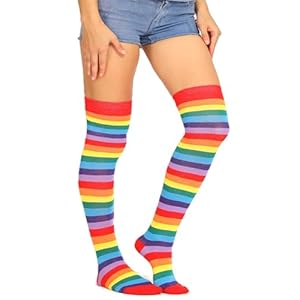 YUEMING Overknee Kousen,Dames Overknee Sokken,Rainbow Strepen Sokken,Lange Sokken,Over Knie Lange Horizontale Gestreepte Sokken