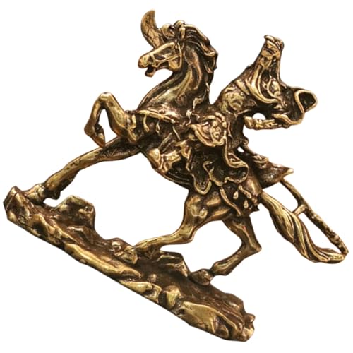 KHBUAB Retro Brass Warrior on Horseback Ornament Decorative Brown Office Statue for Table Decor and Housewarming with Multifunctional Vintage Style