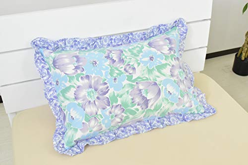 オーシン ピローケース ブルー 43×63㎝ 花柄 フリル付 リバーシブル OS-AM10492