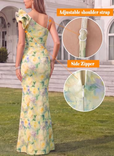 Image of VFSHOW Womens Ruffle One Shoulder Formal Prom Gala Maxi Dress Evening Gown | V Neck, Bodycon, Sexy High Slit, Long Cocktail Wedding Guest Dresses, Party, Bridesmaid