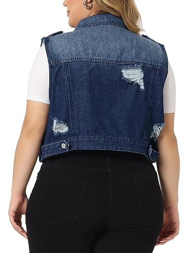 Agnes Orinda Plus Size Denim Vest for Women Sleeveless Button Jean Crop Denim Jacket Vest4