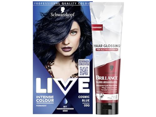 Schwarzkopf LIVE Intense Colour Haarfarbe 90 Cosmic Blue (142 ml), dauerhafte Coloration & Brillance Glanz-Behandlung, Haar Glossing Neutral (150 ml), pflegt & intensiviert