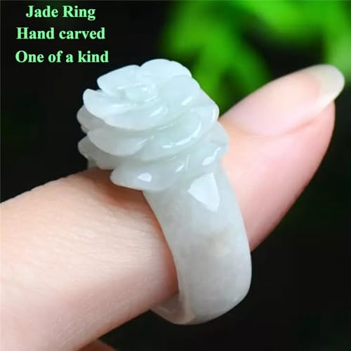 Natural White Jade Ring, Hand-Carved Rose Flower Jade Stone, Unisex Wedding Band, Crystal Clear Eternity Ring with Certificate3