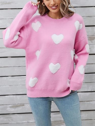 Valentine's Day Sweater for Women Heart/Kisses Print Long Sleeve Pullover Top Love Graphic Crew Neck Knitted Shirt2