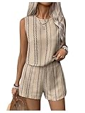 GORGLITTER Women's Co Ord Sets for Women UK Striped Crewneck Tank Top and Shorts 2 Piece Lounge Wear Travel Outfit Holiday Clothes Apricot L
