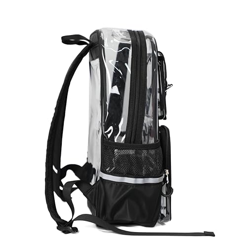 Clear Backpack, Transparent Heavy Duty PVC Backpack with Reinforced Straps, See Through Multiple Pockets Large Capacity Bookbag for Concert Work Security Travel Festival (Black)2