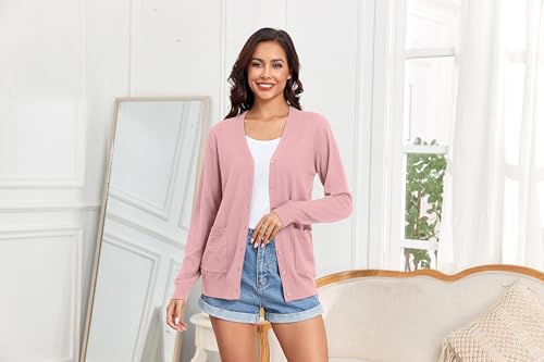 Image of TASAMO Women's Lightweight Button Down Cardigan Sweaters Long Sleeve Classic V Neck Knit Soft Shrugs with Pocket
