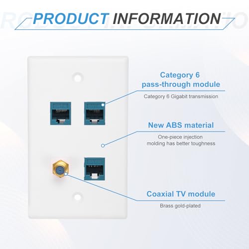 Plaque murale Cat 6 triple RJ45 et prise TV Fiche F pour connexion stable - 4