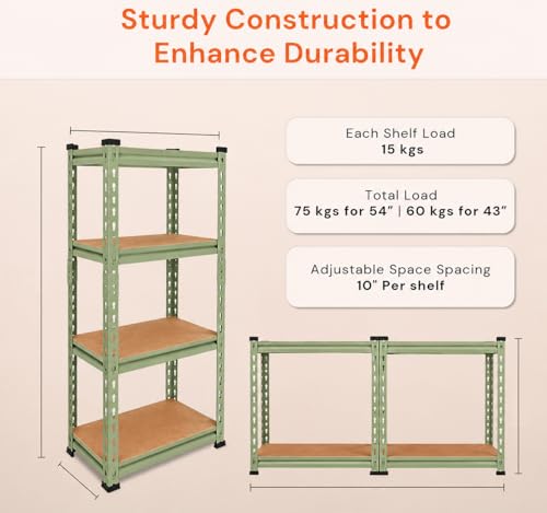 Image of BonKaso Adjustable 4-Shelf Metal Storage Rack | Heavy-Duty Steel Boltless Rivet Utility Shelving Unit for Garage, Kitchen & Office | 43 Inches Height (43 x 24 x 12 in) - Olive Green