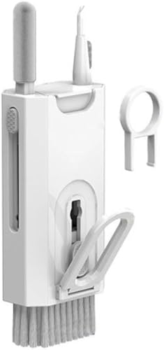 Multi-Function Tech Cleaning Kit, with Cotton Swab, Soft Brush, Key Puller, Screen Cleaner and Phone Holder, White