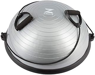 ZELUS 58cm Half Exercise Ball Stability Balance Board with Resistance Bands for Yoga Workouts, Half Dome Pilates Yoga Balance Ball Trainer with Foot Air Pump